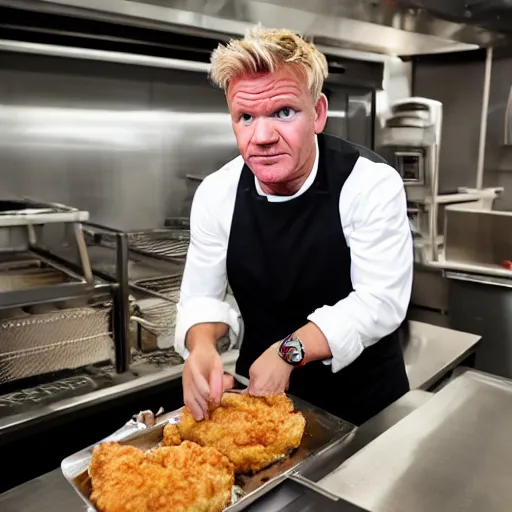 Image similar to gordon ramsay working in a kfc kitchen