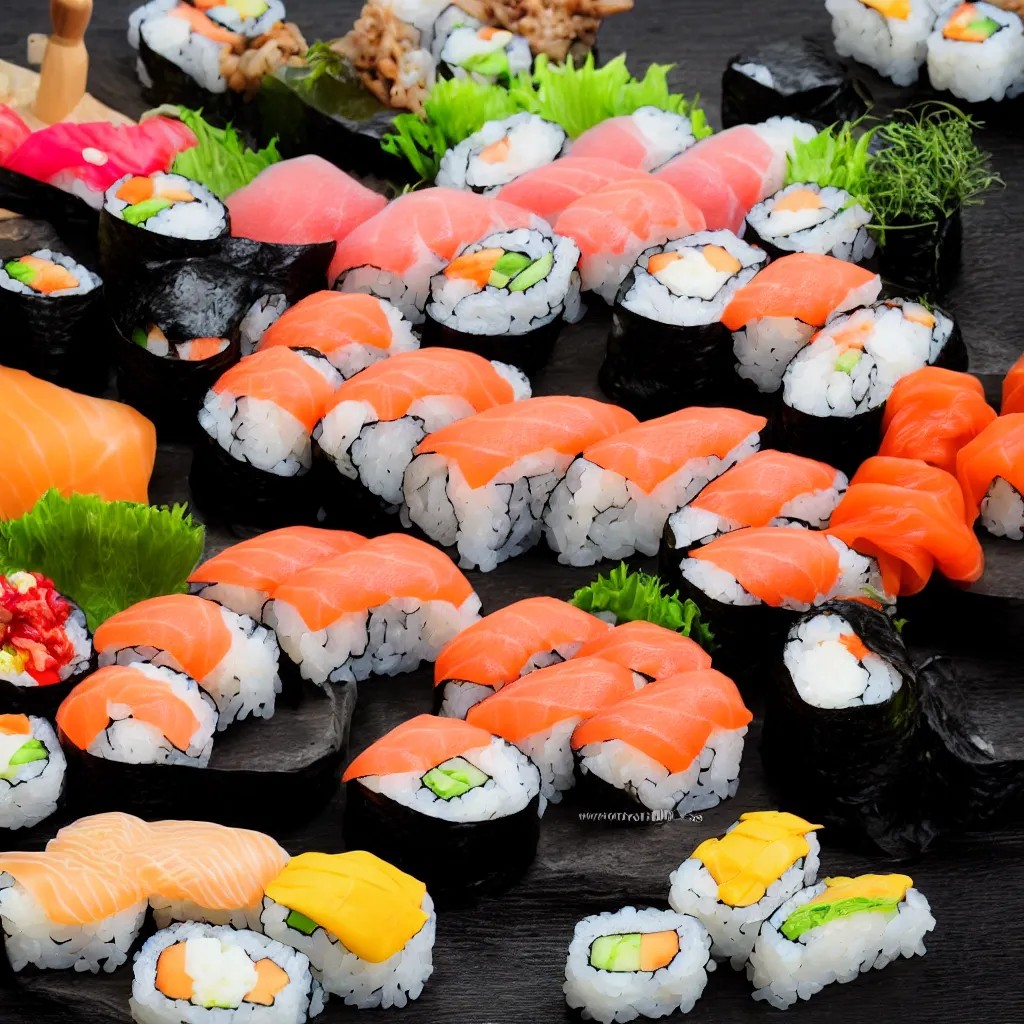 Image similar to sushi, award winning food photography, 2 0 0 mm carl zeiss lens, bokeh