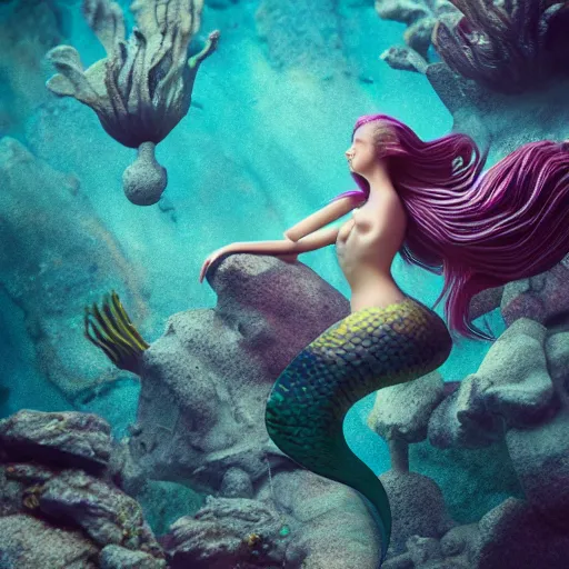 Image similar to a mermaid underwater, 3 d render octane, trending on artstation