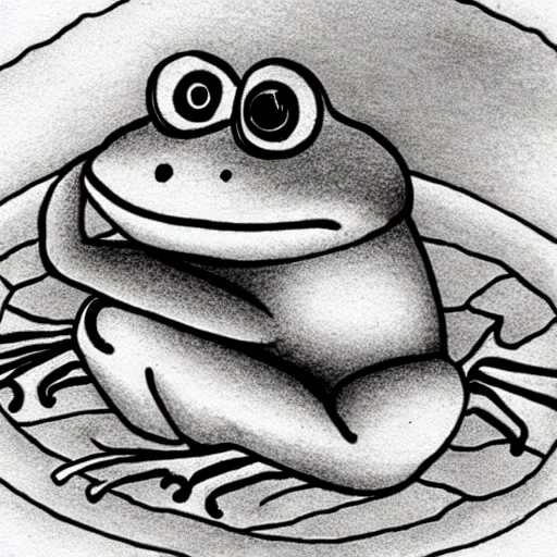 Image similar to zen, frog on the pond, ink