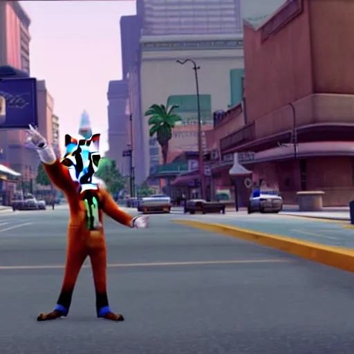 Image similar to Screenshot from the original Grand Theft Auto III featuring Nick Wilde (from Zootopia)