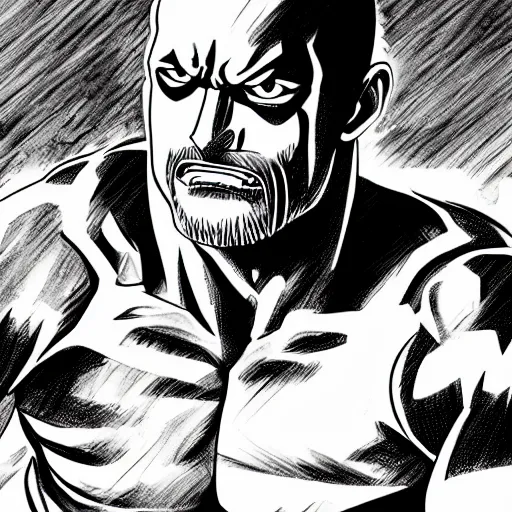 Image similar to dwayne johnson as manga character of one piece, ultra detail sketch