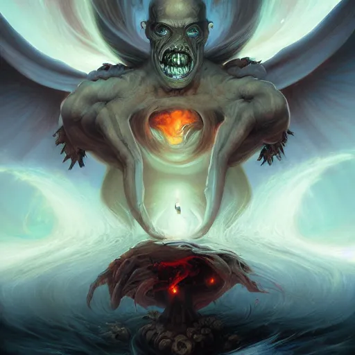 Prompt: demonic birth from insanity dimension by peter mohrbacher