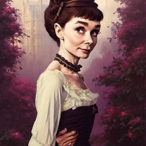 Image similar to audrey hepburn in an epic victorian novel, various backgrounds, intricate, elegant, highly detailed, digital painting, artstation, matte, illustration, art by artgerm, greg rutkowski, loish, rhads, ferdinand knab, makoto shinkai, lois van baarle, ilya kuvshinov, rossdraws, tom bagshaw