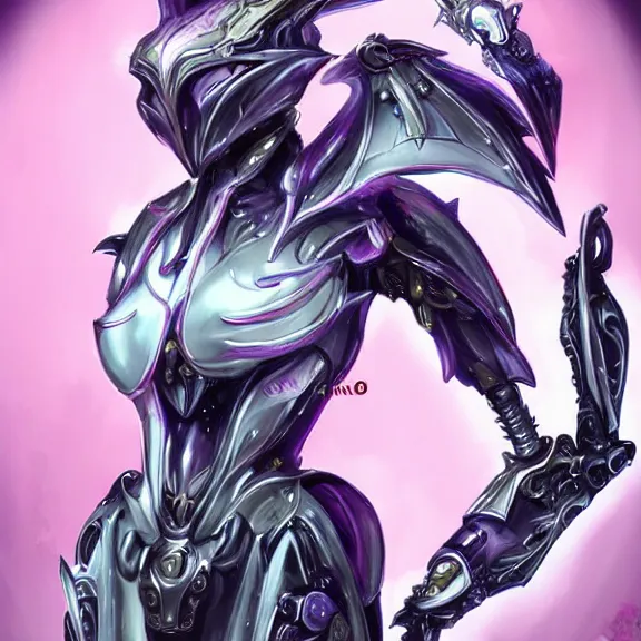 Image similar to highly detailed exquisite fanart, of a beautiful female warframe, but as an anthropomorphic elegant robot female dragon, shiny and smooth off-white plated armor engraved, robot dragon head with glowing eyes, Fuchsia skin beneath the armor, sharp claws, long sleek tail behind, robot dragon hands and feet, standing elegant pose, close-up shot, full body shot, epic cinematic shot, professional digital art, high end digital art, singular, realistic, DeviantArt, artstation, Furaffinity, 8k HD render, epic lighting, depth of field