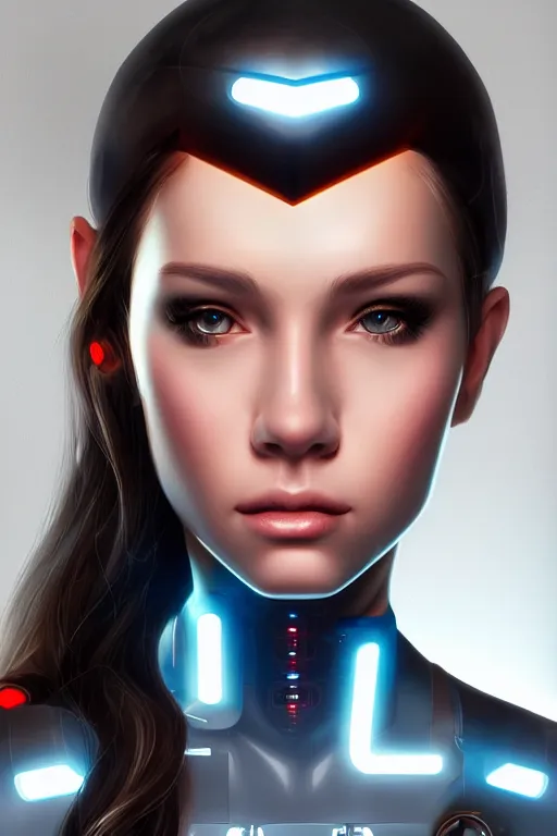 Image similar to portrait of a cyborg girl with electronic parts by Artgerm, highly detailed, trending on artstation