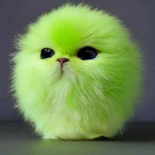 Prompt: lime colored cute puff ball with adorable face