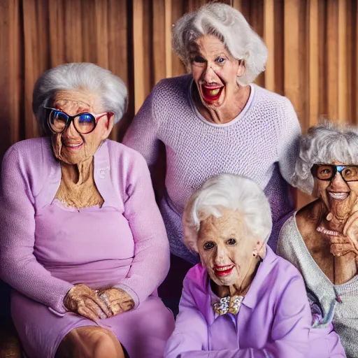 Image similar to old spice girls at age 9 0 years old, color ( sony a 7 r iv, symmetric balance, polarizing filter, photolab, lightroom, 4 k, dolby vision, photography award ), vogue, perfect face