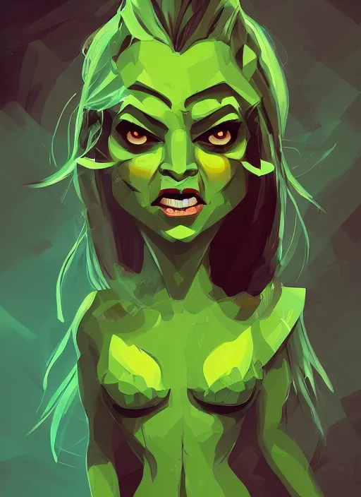 Image similar to green orc female, light green tone beautiful face by anton fadeev