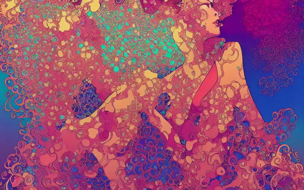 Prompt: fractal gems, fractal crystals, wave, particle, synth, frequencies, pattern, oscillation. wave - particle duality. colorful, vibrant., beautiful, by tomer hanuka by james jean and by jean giraud, mucha. artstation