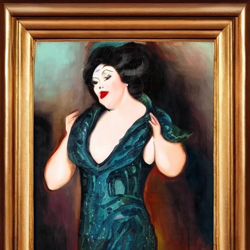 Image similar to painting of a glamorous opera singer performing, highly realistic paining