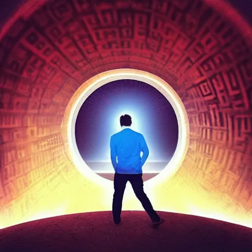 Image similar to “a man stepping through a portal into a parallel world”
