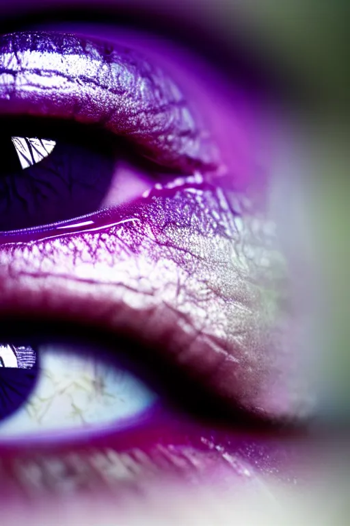 Prompt: macro photography of a hyper realistic purple shaded eye. forest reflexion details in the eye. epic scale, insanely complex, hyperdetailed, sharp focus, hyper realism, artstation, cgsociety, 8 k, bright colors, by takato yamamoto, unreal engine 5