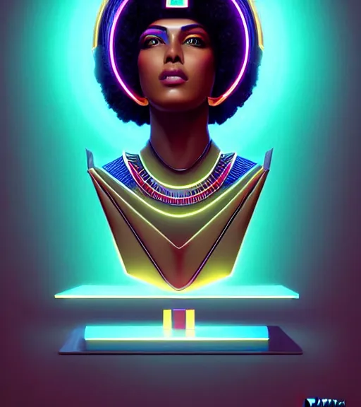 Image similar to symmetry!! egyptian goddess of technology, solid cube of light, hard edges, product render retro - futuristic poster scifi, lasers and neon circuits, brown skin beautiful egyptian goddess, intricate, elegant, highly detailed, digital painting, artstation, concept art, smooth, sharp focus, illustration, dreamlike, art by artgerm