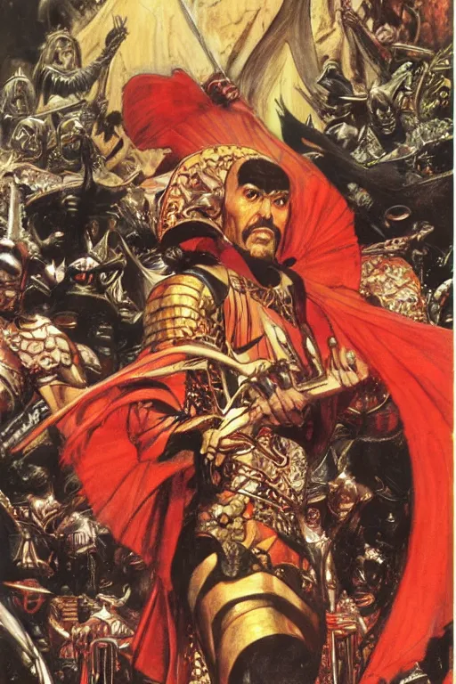 Image similar to ming the merciless, painted by jack kirby, lawrence alma tadema, norman rockwell, greg staples, wayne barlow, neville page