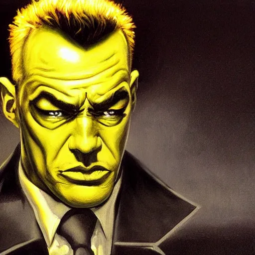 Prompt: oil painting of yellow bastard from the movie sin city, exquisite detail, michael whelan style