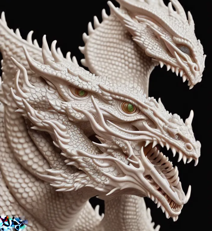 Prompt: Dragon, A Close up photo-real delicate ceramic porcelain sculpture of a symmetrical ornate detailed in front of an intricate background by Victo Ngai and takato yamamoto, micro detail, backlit lighting, face in focus, subsurface scattering, translucent, thin porcelain, octane renderer, colorful, physically based rendering, japanese pottery, trending on cgsociety