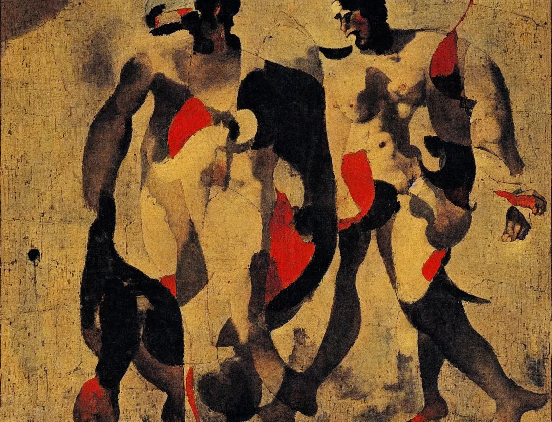 Image similar to a multiracial greek god following a watchful light through the streets of a city, sparse detail, by george luks, joan miro and moebius