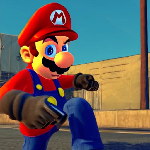 Image similar to a screen shot of mario in gta 6