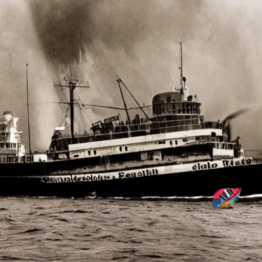 Image similar to the sinking of the rainbow warrior by the dastardly mustache twirling french