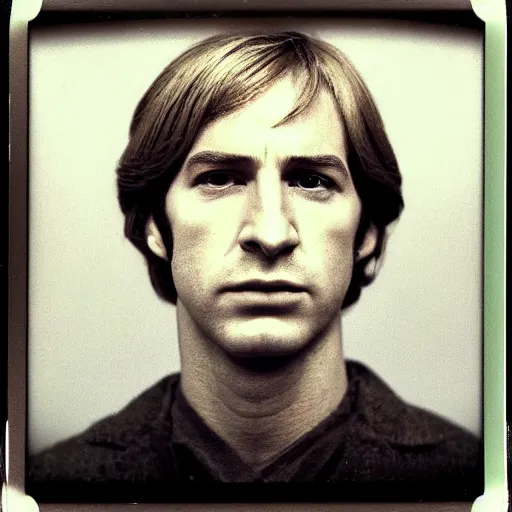 Prompt: Mugshot Portrait of Young Saul Goodman, taken in the 1970s, photo taken on a 1970s polaroid camera, grainy, real life, hyperrealistic, ultra realistic, realistic, highly detailed, epic, HD quality, 8k resolution, body and headshot, film still, front facing, front view, headshot and bodyshot, detailed face, very detailed face