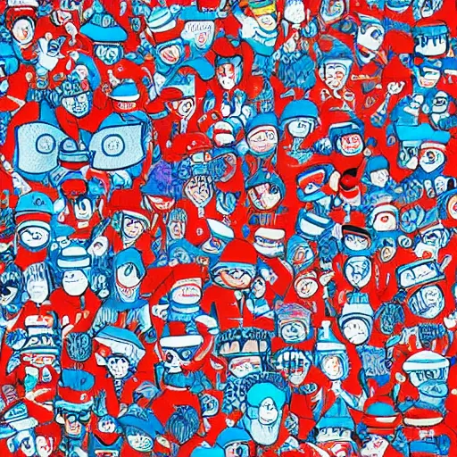 Prompt: where is waldo in the style of james jean