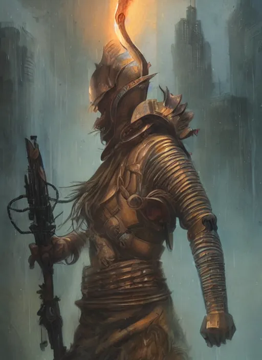 Prompt: photo of medieval tribal warrior ultra realistic, blade runner, peter mohrbacher, boris vallejo, saturated colors