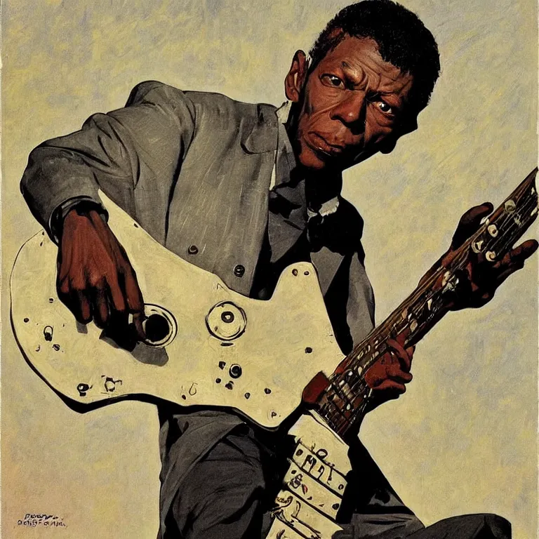 Image similar to scifi portrait of Robert Johnson by Robert McGinnis, pulp comic style, circa 1958, photorealism