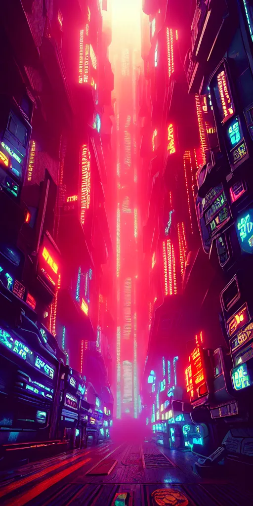 Image similar to epic cyberpunk arcade city : : blade runner, james guilleard, beeple, laurie greasley, dan mcpharlin : : ornate, dynamic, particulate, rich colors, intricate, elegant, highly detailed, centered, artstation, smooth, sharp focus, octane render, 3 d