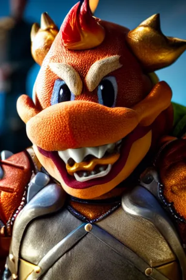 Image similar to very very intricate photorealistic photo of bowser jr in an episode of game of thrones, photo is in focus with detailed atmospheric lighting, award - winning details