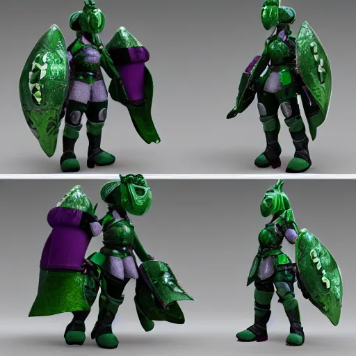 Image similar to cute fumo plush of an armored knight girl of a royal legion, green and purple, monster girl, vray