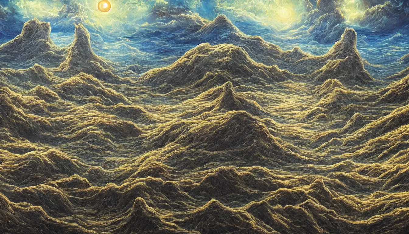 Prompt: highly detailed painting of an alien landscape, surreal