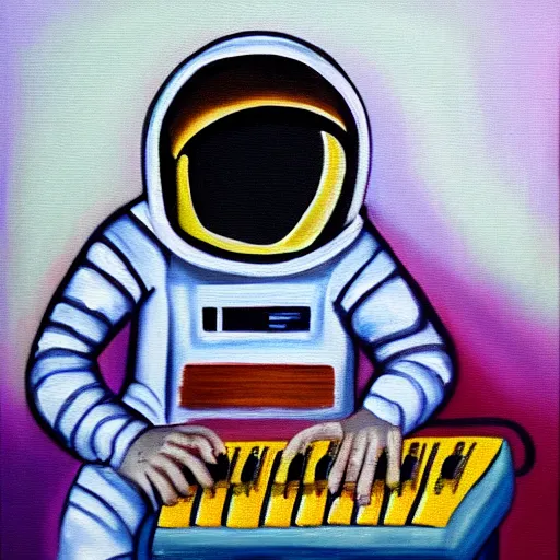 Prompt: oil painting astronaut playing keyboard