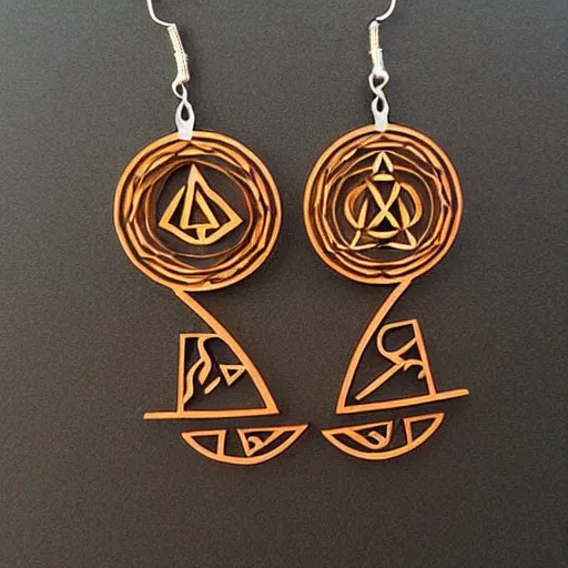 Prompt: 2 d wood lasercut earrings, mystical symbols, 8 k, hd, trending on artstation, trending on deviantart, trending on etsy, epic digital art