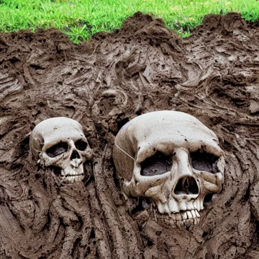 Prompt: dead heads rolling in mud