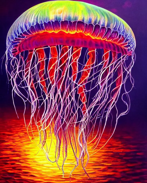 Prompt: photorealistic oil painting of floating jellyfish stinging putin vibrant colors, gothic, lovecraftian horror, high production value, intricate details, high resolution, hdr, high definition, masterpiece, realistic, ultrarealistic, highly detailed, hd, sharp focus, non blurry, sharp, smooth