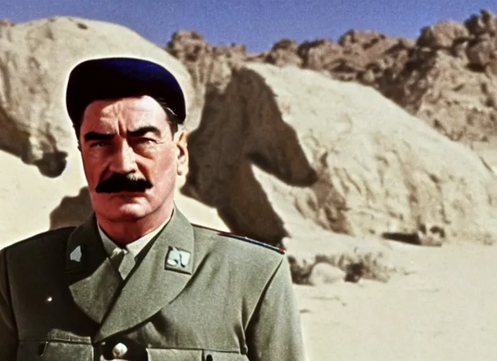 Image similar to a film still of josef stalin in lawrence of arabia ( 1 9 6 2 ), technicolor