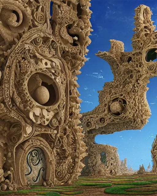 Image similar to conversano, apulia by roger dean, biomechanical, 4 k, hyper detailed