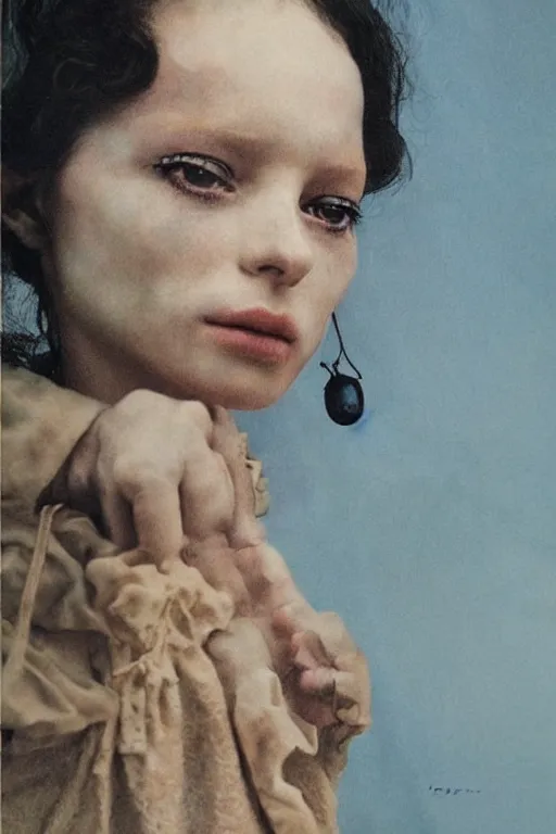 Image similar to hyperrealism close - up fashion portrait by roversi photo from the holy mountain by alejandro jodorowsky in style of francisco goya