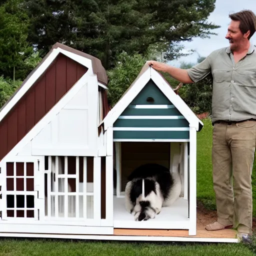 Image similar to hgtv show where a married couple designs a luxury doghouse