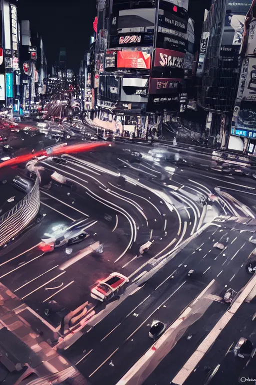 Prompt: a Photorealistic hyperdetailed hyper realistic dramatic moody Low angle night time render of futuristic Rolls Royce Phantom drifting in the middle of bustling shibuya crossing Tokyo, Beautiful dramatic moody tones and lighting, cinematic atmosphere, photorealism, 8K