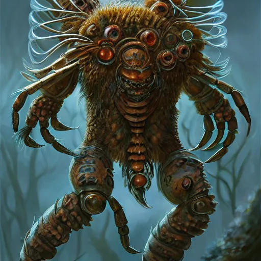 Image similar to Humanoid crabman druid, D&D, compound eyes, fantasy, intricate, elegant, highly detailed, digital painting, artstation, concept art, smooth, sharp focus, RPG rulebook illustration, art by Tyler Jacobson