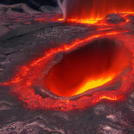 Image similar to 8 k hd detailed octane render of a river of molten magma following from a volcano