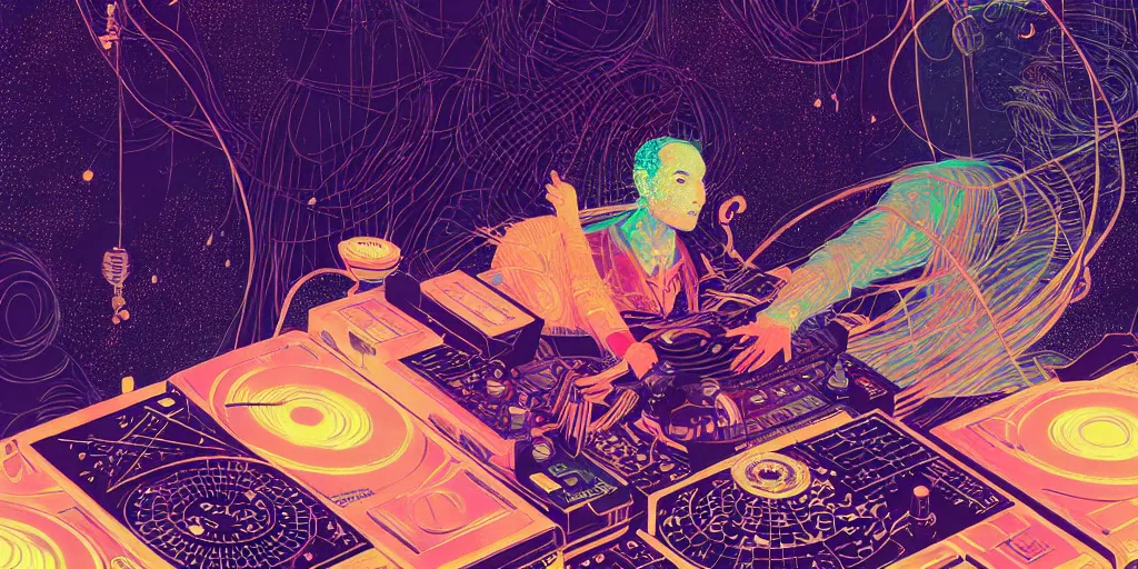 Prompt: Astral DJ, by Victo Ngai