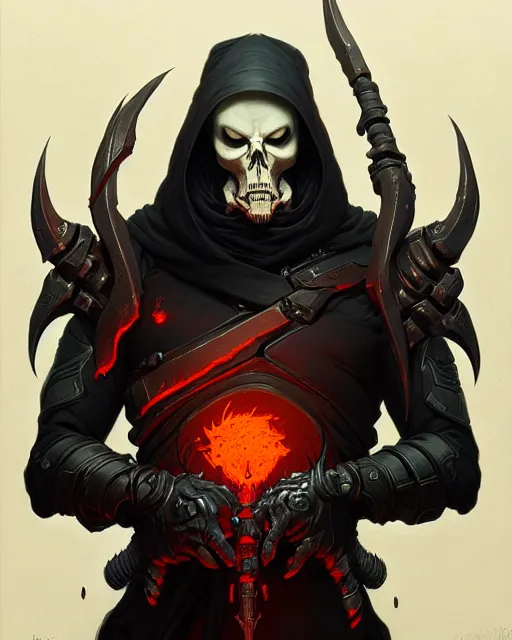 Image similar to reaper from overwatch, character portrait, concept art, intricate details, highly detailed by greg rutkowski, michael whelan and gustave dore