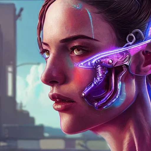 Image similar to highly detailed portrait of a robot woman, in gta v, stephen bliss, unreal engine, fantasy art by greg rutkowski, loish, rhads, ferdinand knab, makoto shinkai and lois van baarle, ilya kuvshinov, rossdraws, tom bagshaw, global illumination, radiant light, detailed and intricate environment