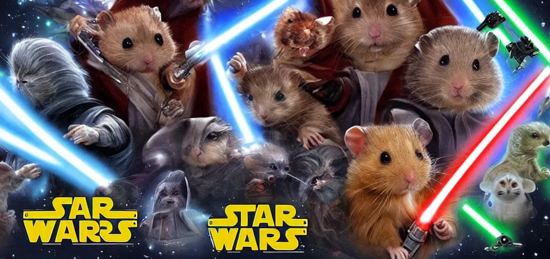 Prompt: Hamster star wars jedi knights and sith lords