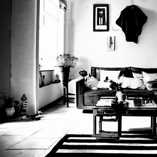 Image similar to ! dream old poor living room black and white photo