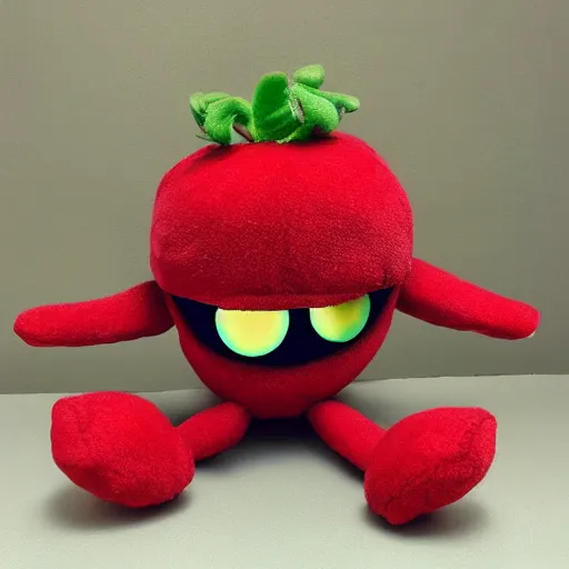 Image similar to adorable strawberry creature with multiple eyes plush toy