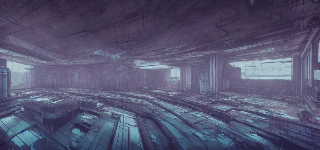 Image similar to interior of a futuristic abandoned power station, sci - fi, digital art by beeple and simon stalenhag